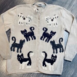 VTG Northern Reflections Kittens Cat Knit Sweater Black White Brown Black Size M